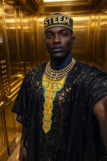 Yoruba Majesty: 2 Piece Men's African Dress Set in Regal Black