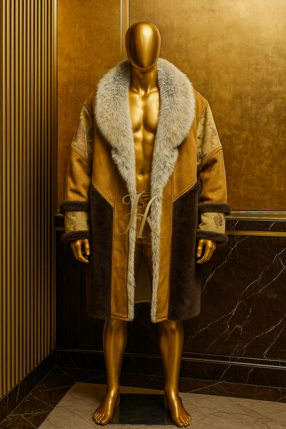 Men’s Luxury Faux Fox Fur Coat – Thick Warm European Winter Jacket with Fur Collar