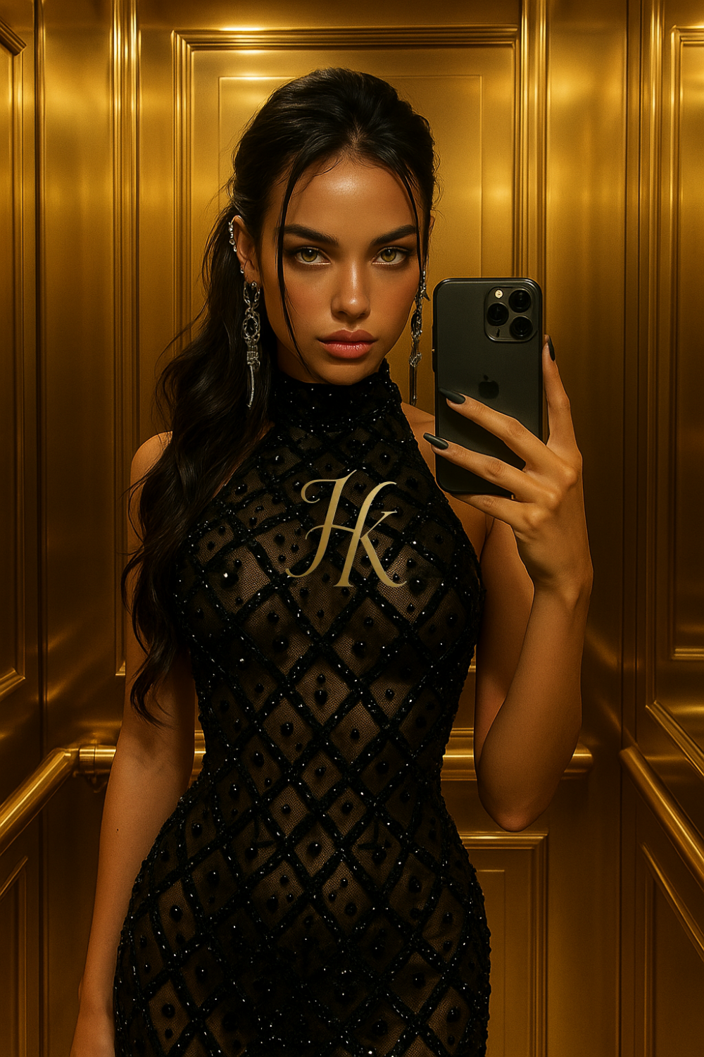 Shiny Diamond Sequins Green Mesh Dress