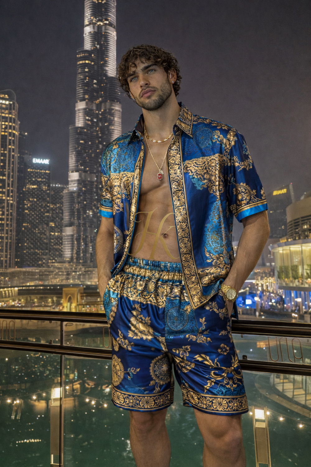 Conjunto de seda de verano para hombre de moda de lujo 2 piezas