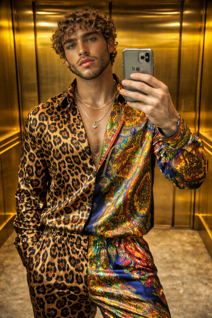 Men’s Premium Satin Silk Ensemble – Wide-Leg Pants & Shirt (Exclusive Edition) - kayibstrore