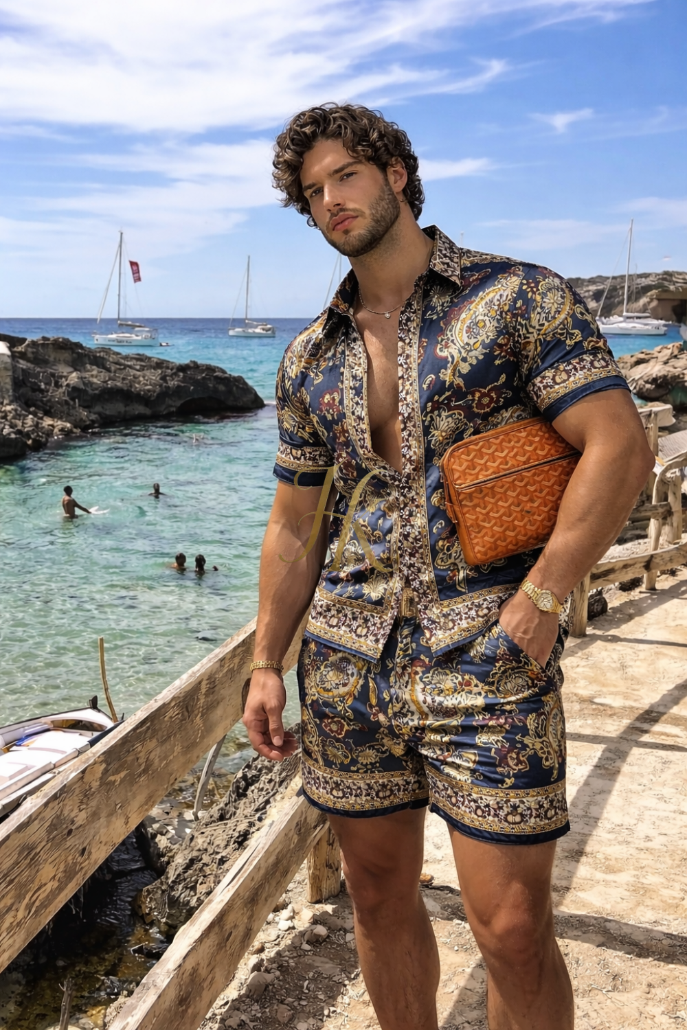 Men’s Silk Resort Set – Refined Shirt & Shorts Outfit - kayibstrore