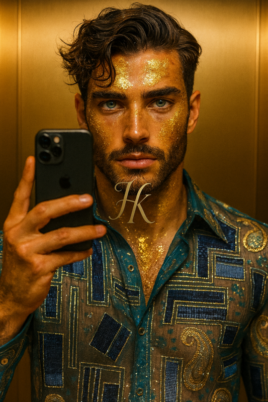 Men’s Luxury Silk Lace Set – French Tulle with Handmade Stones & Burnt-Out Design