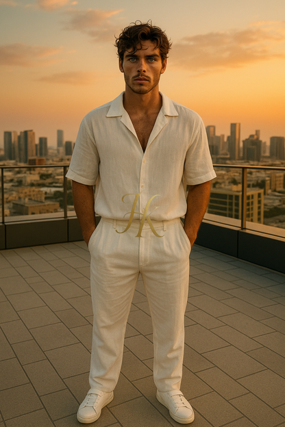 Men’s Cotton Outfit Set – Short Sleeve Shirt & Pants Two-Piece