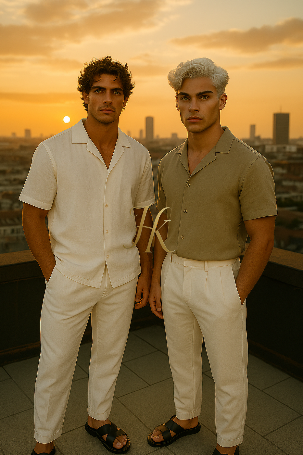 Men’s Cotton Outfit Set – Short Sleeve Shirt & Pants Two-Piece