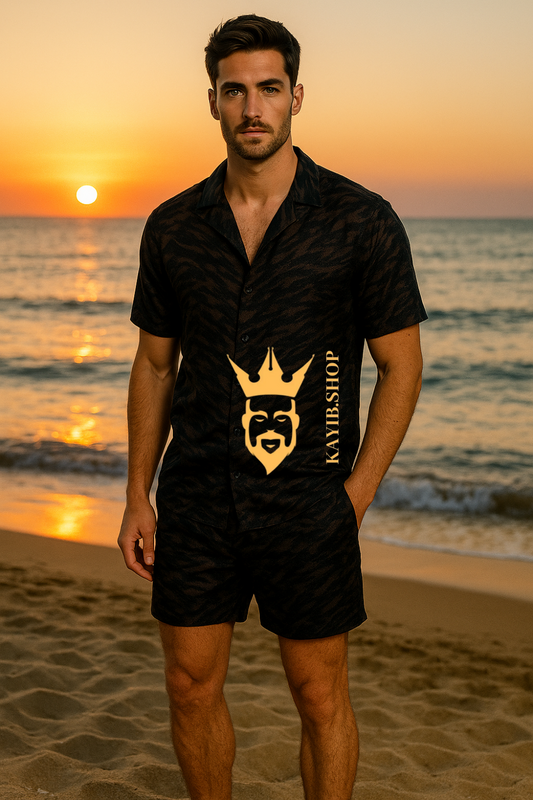 Luxury Men’s Short Sleeve Shirt & Shorts Set – Pure Rubia Cotton