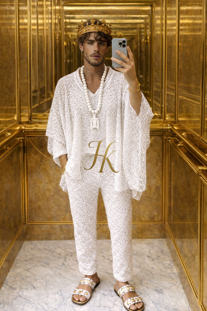 Men’s Luxury Lace Set – Long Sleeve Lace Top & Tailored Pants