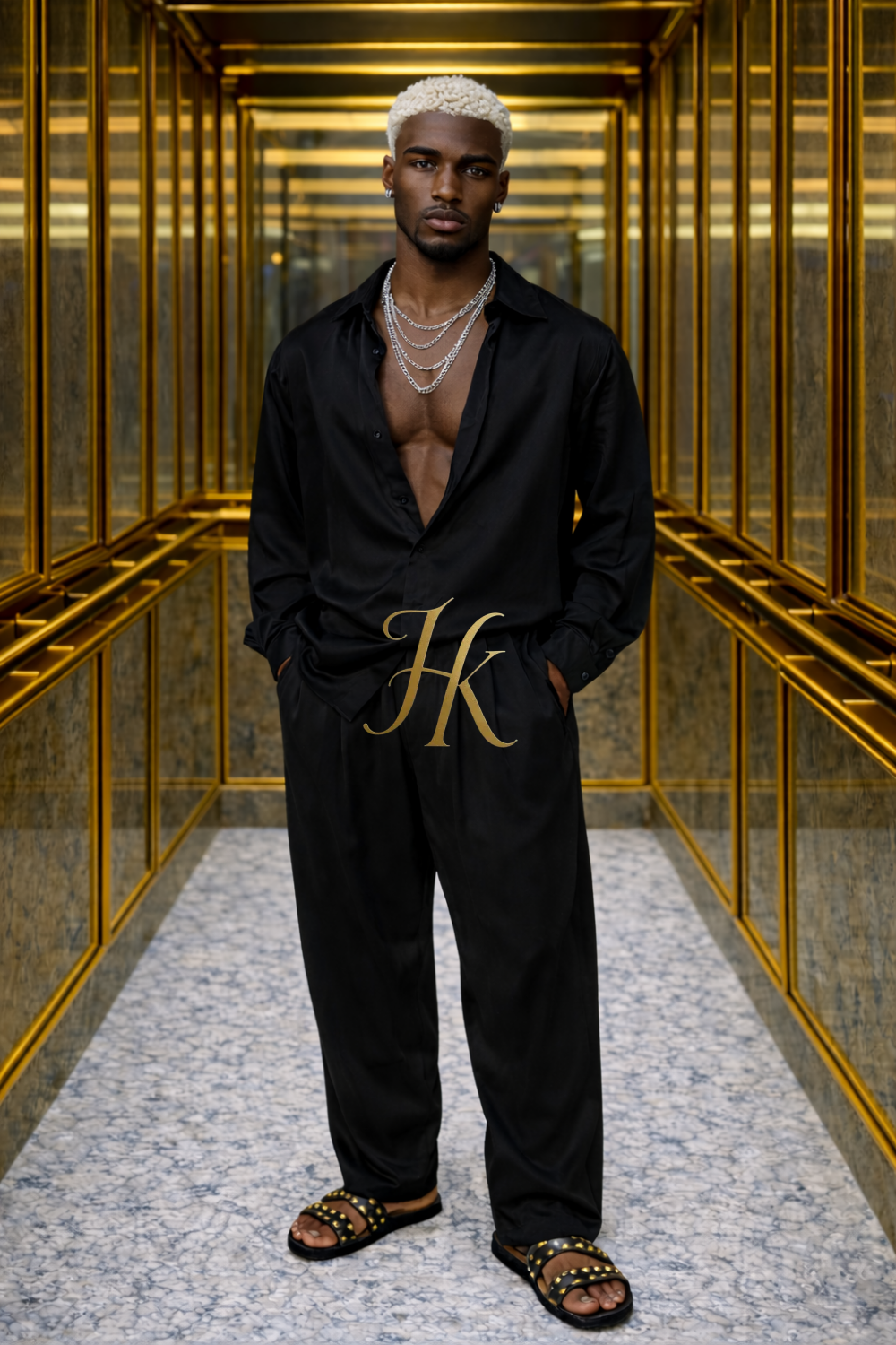 Men’s Luxury Silk Set – Long Sleeve Shirt & Matching Pants