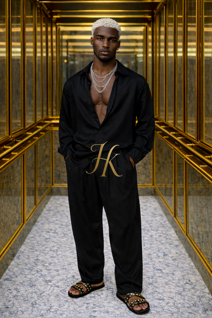 Men’s Luxury Silk Set – Long Sleeve Shirt & Matching Pants