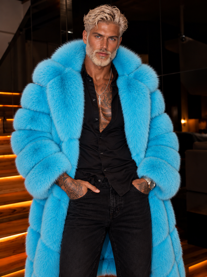 Premium Light Blue Long Fox Fur Coat – Genuine Natural Fur Winter Outwear