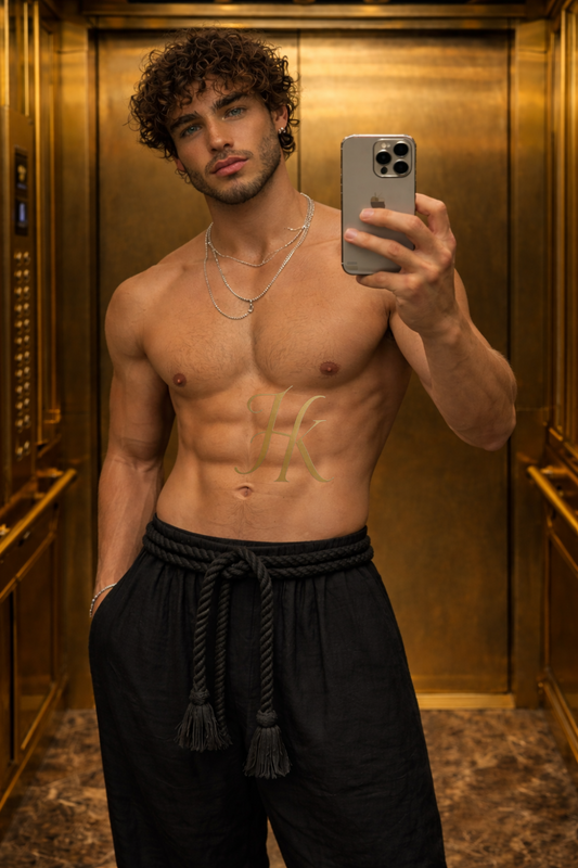 Black Rope Linen Pants – Men’s Boho Luxury Trousers