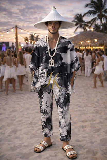 Men’s Refined Silk Ensemble – Long Sleeve Top & Tailored Pants