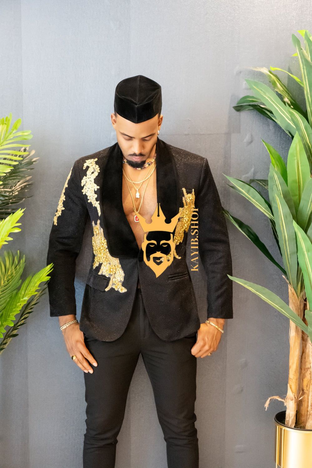 Luxurious Custom Men's Suit blazer : Sheer Velvet Lapel blazer with Appliques, Beads, Diamonds | Tailored Plus Size Options Available - kayibstrore