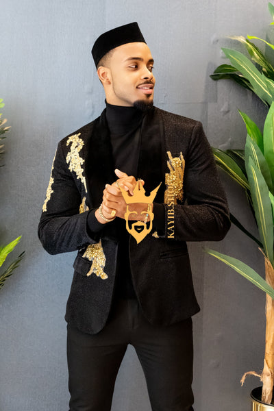 Luxurious Custom Men's Suit blazer : Sheer Velvet Lapel blazer with Appliques, Beads, Diamonds | Tailored Plus Size Options Available - kayibstrore