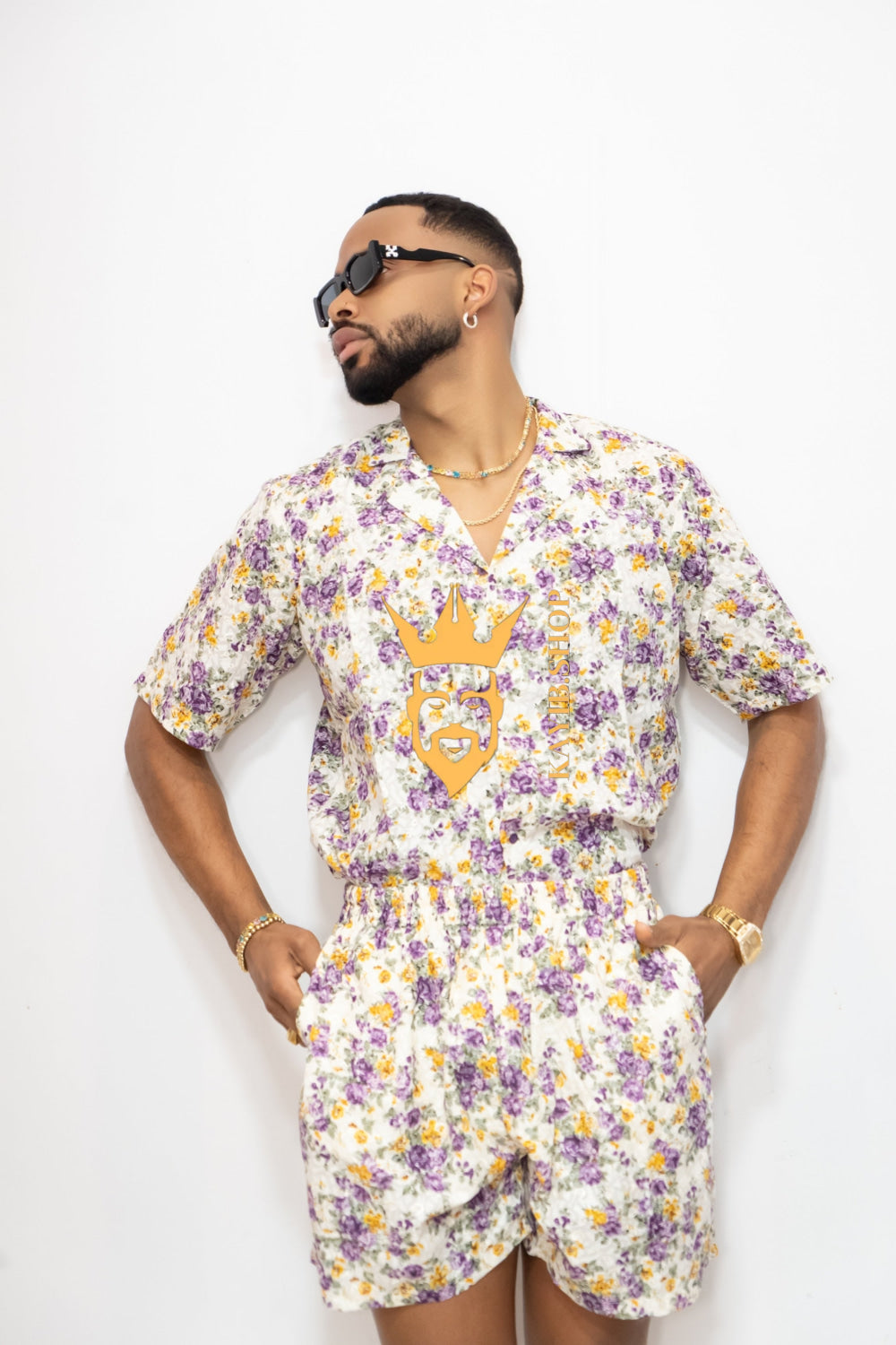 Flowers Spring/Summer Men's Lace Two-Piece Clothing: Sophisticated & Versatile Ensemble