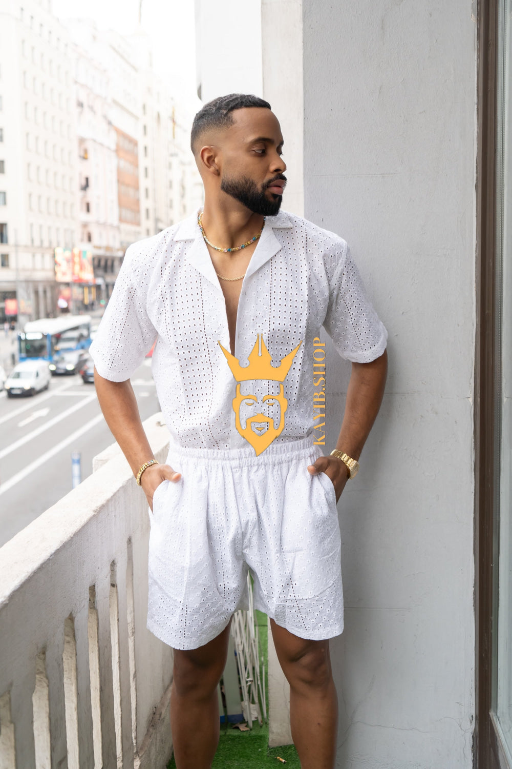 White  Spring/Summer Men's Lace Two-Piece Clothing