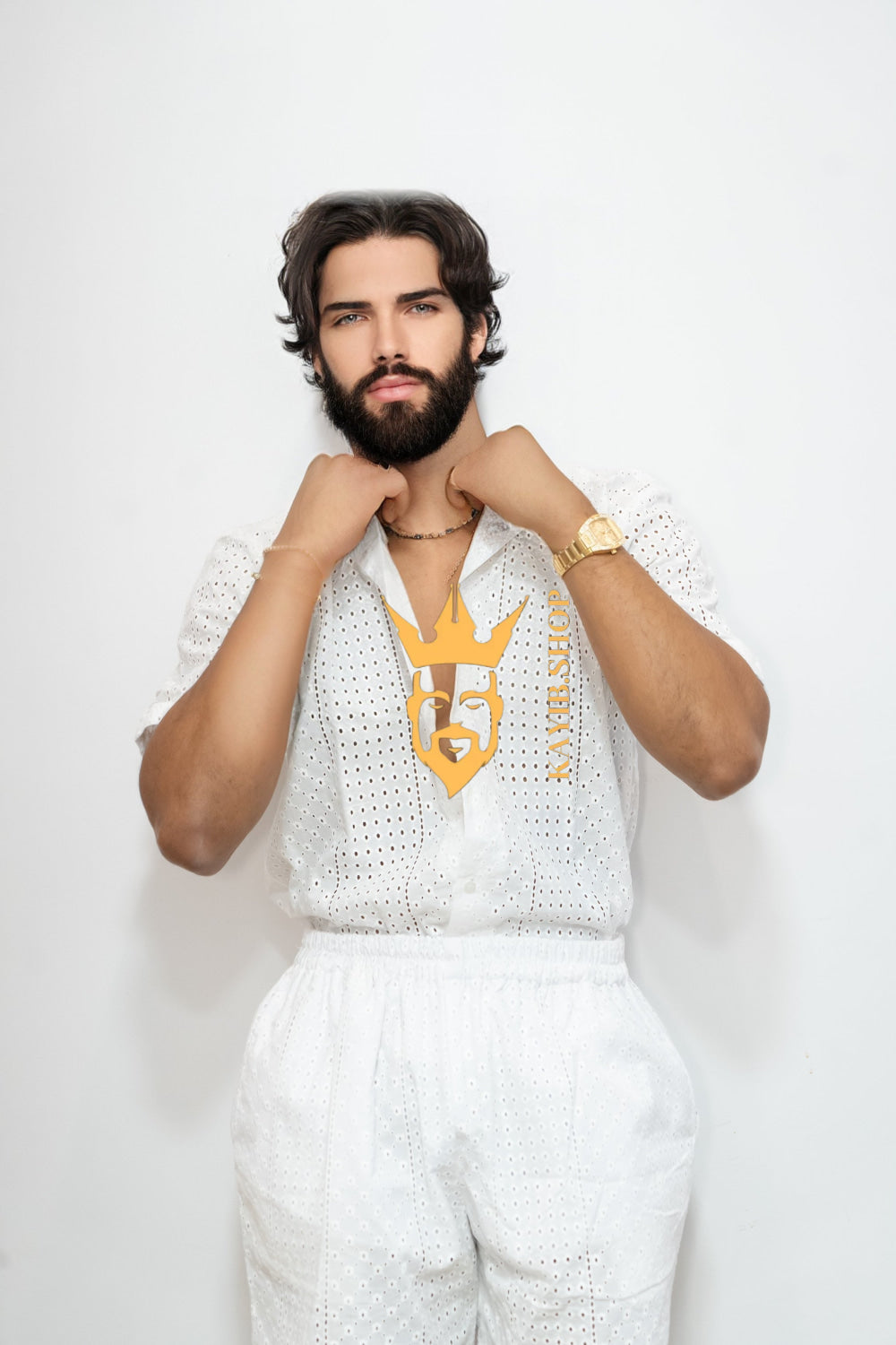 White  Spring/Summer Men's Lace Two-Piece Clothing