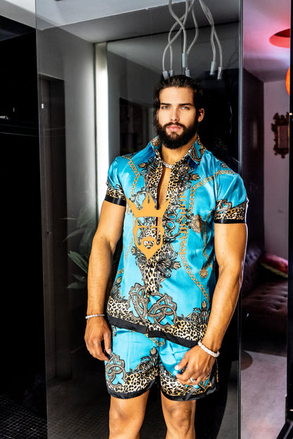 Luxurious Barocco Print Set - The Ultimate Summer Beachwear Silk Outfit for Men