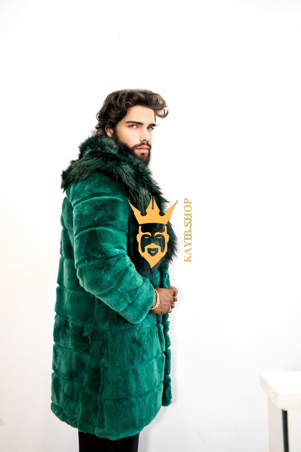 Handmade Luxury Winter Men's Rex Rabbit Fur Coat with Super Large Raccoon Collar - Premium Fashion coat