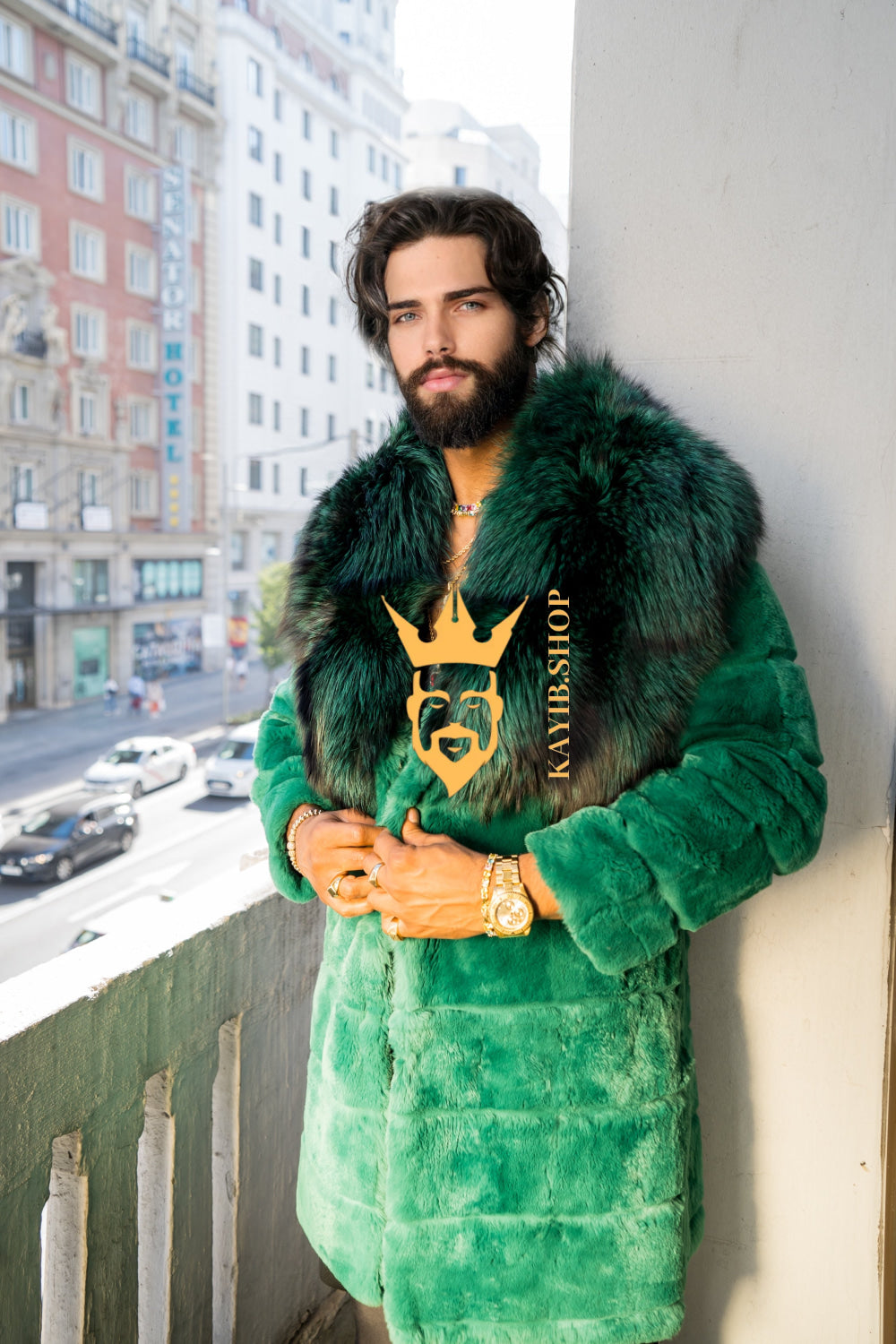 Luxury Winter Men's Rex Rabbit Fur Coat with Super Large Raccoon Collar - Premium Fashion coat