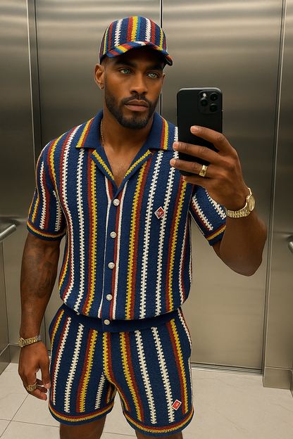 Premium Trendy Knitted Wool Shirt with Wave Pattern & Collar set 2pcs