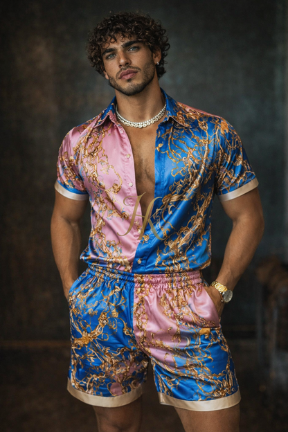 Premium Men’s Silk Resort Set – Refined Shirt & Shorts Outfit - kayibstrore