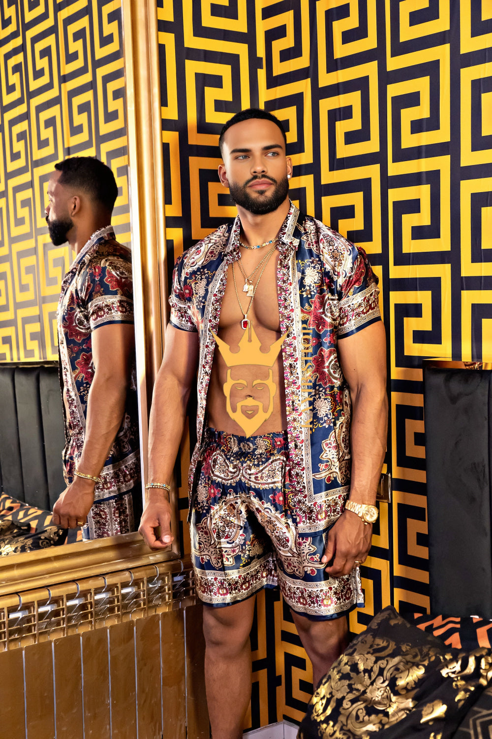 Luxurious Barocco Print Set - The Ultimate Summer Silk Outfit for Mens