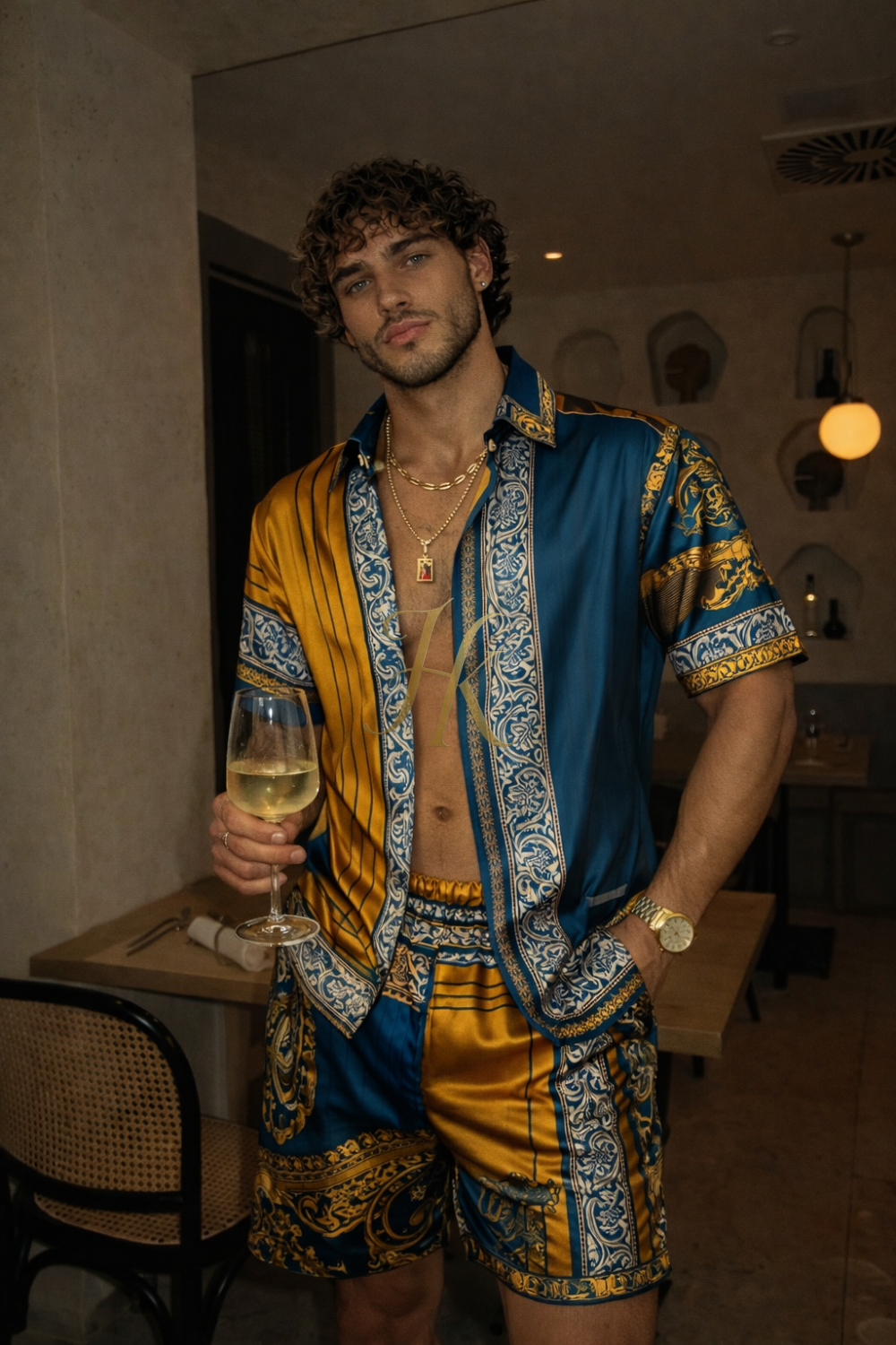 Mediterranean Silk Set – Men’s Luxury Shirt & Shorts Ensemble - kayibstrore