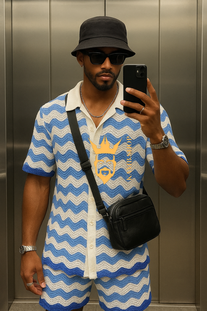 Trendy Knitted Wool Shirt with Wave Pattern & Collar set 2pcs