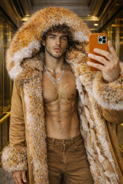 MEN’S LUXURY FOX FUR PARKA – CAMEL EDITION