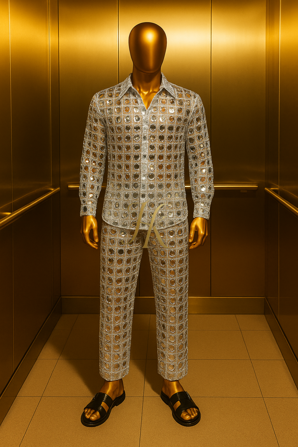 Men’s Luxury Embroidered Lace Set – French & European Beaded Fabric with Silver Sequins