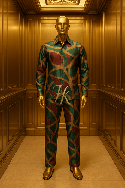 Men’s Luxury Jacquard Lace Set – High-Quality Tulle & Organza Embroidered Guipure Shirt and Pants