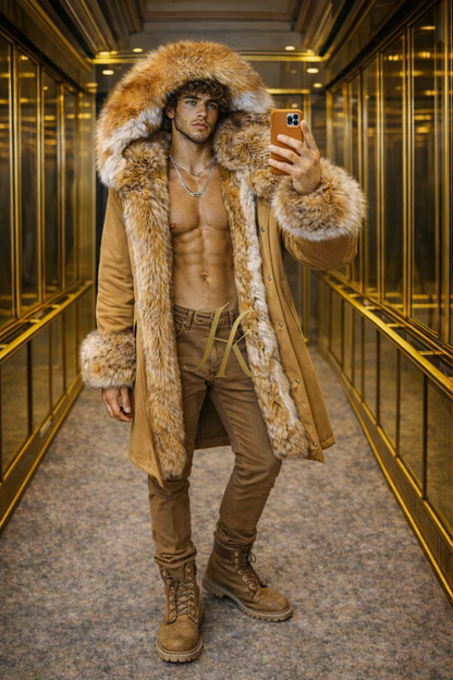 MEN’S LUXURY FOX FUR PARKA – CAMEL EDITION