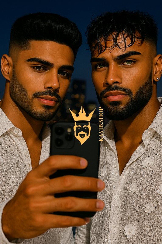 Men’s Luxury French Embroidered Lace Set – Handmade Pearls & Sequins Tulle Shirt and Pants