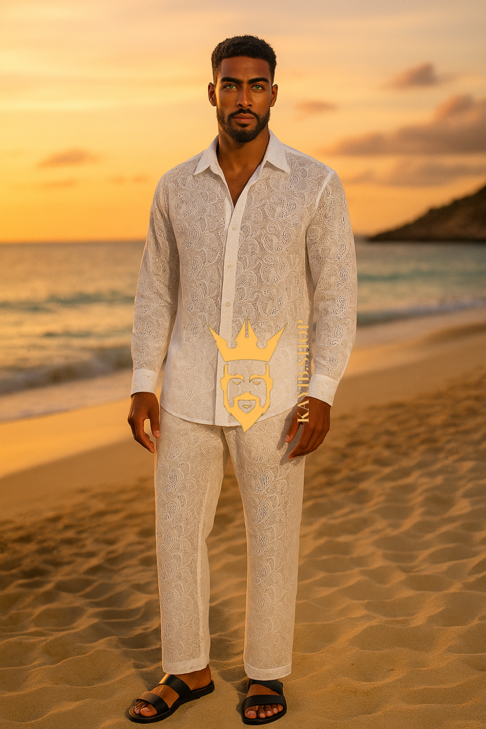 Men’s 2-Piece Outfit Set – Long Sleeve Shirt & Pants in 100% Pure Cotton