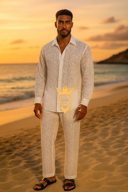 Men’s 2-Piece Outfit Set – Long Sleeve Shirt & Pants in 100% Pure Cotton