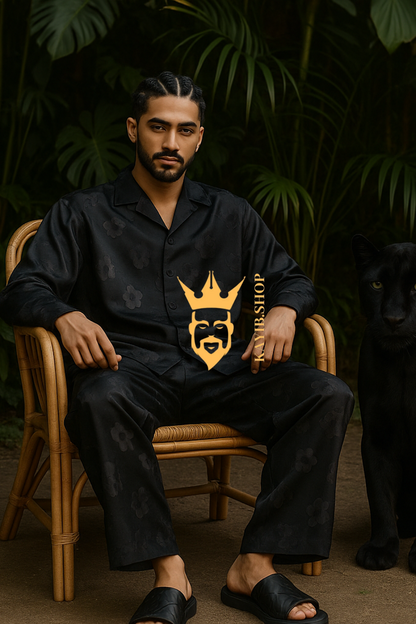 Men’s Jacquard Plaid Set – Luxury Textured Shirt & Pants Designer Outfit