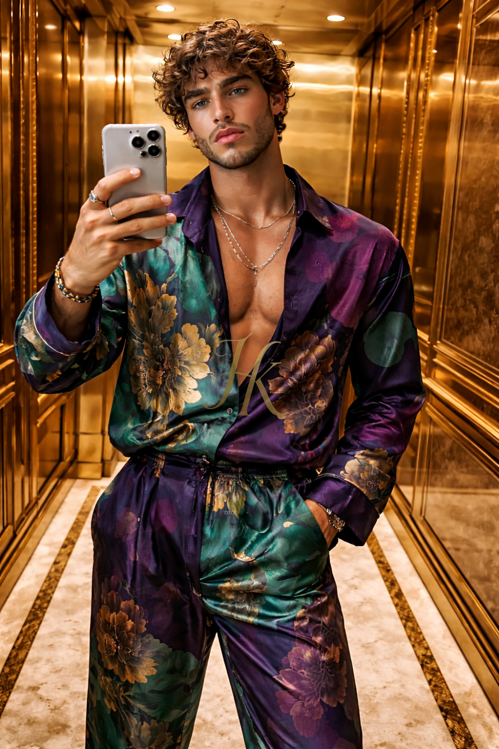 Premium Silk Set – Men’s Luxury Printed Shirt & Pants - kayibstrore