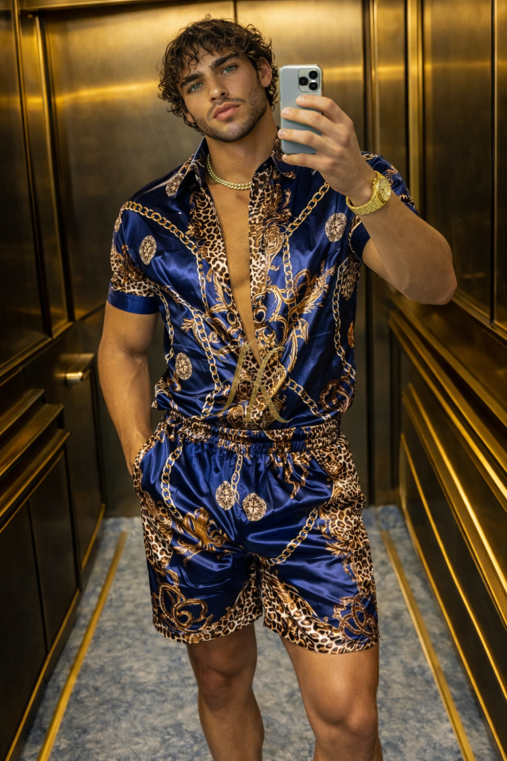 Conjunto de seda de verano para hombre de moda de lujo 2 piezas