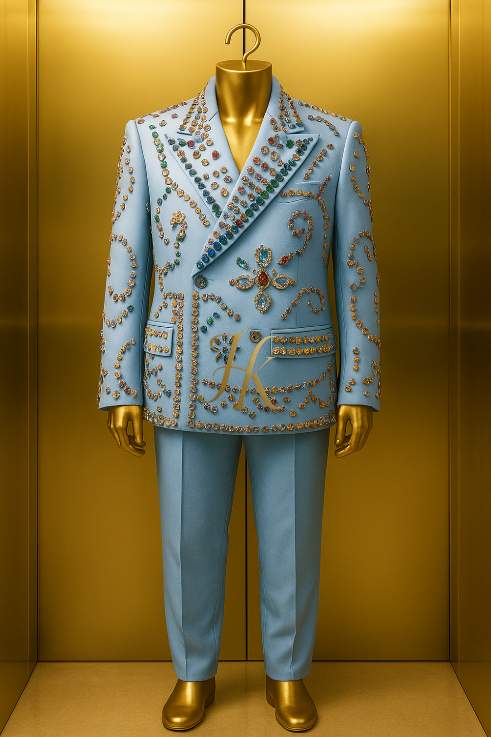 Men’s Luxury Crystal Suit Set – Two-Piece Tailored Blazer & Pants for Wedding or Prom