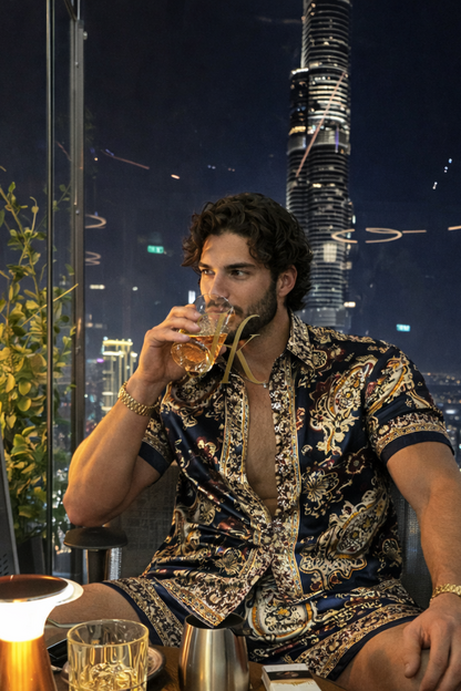 Men’s Luxury Silk Short Set – Effortless Summer Elegance - kayibstrore