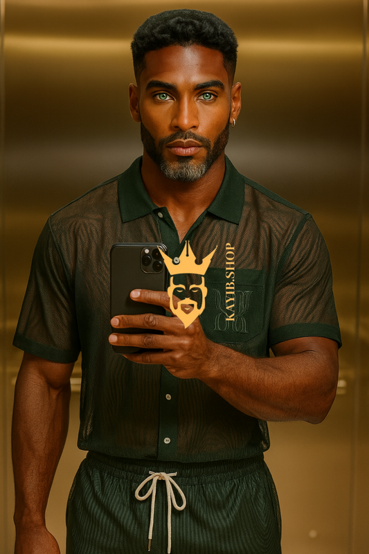 Men’s Mesh Patchwork Two-Piece Set – Sexy See-Through Shirt & Pants Streetwear