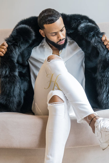 Mens Black Fox Fur Coat