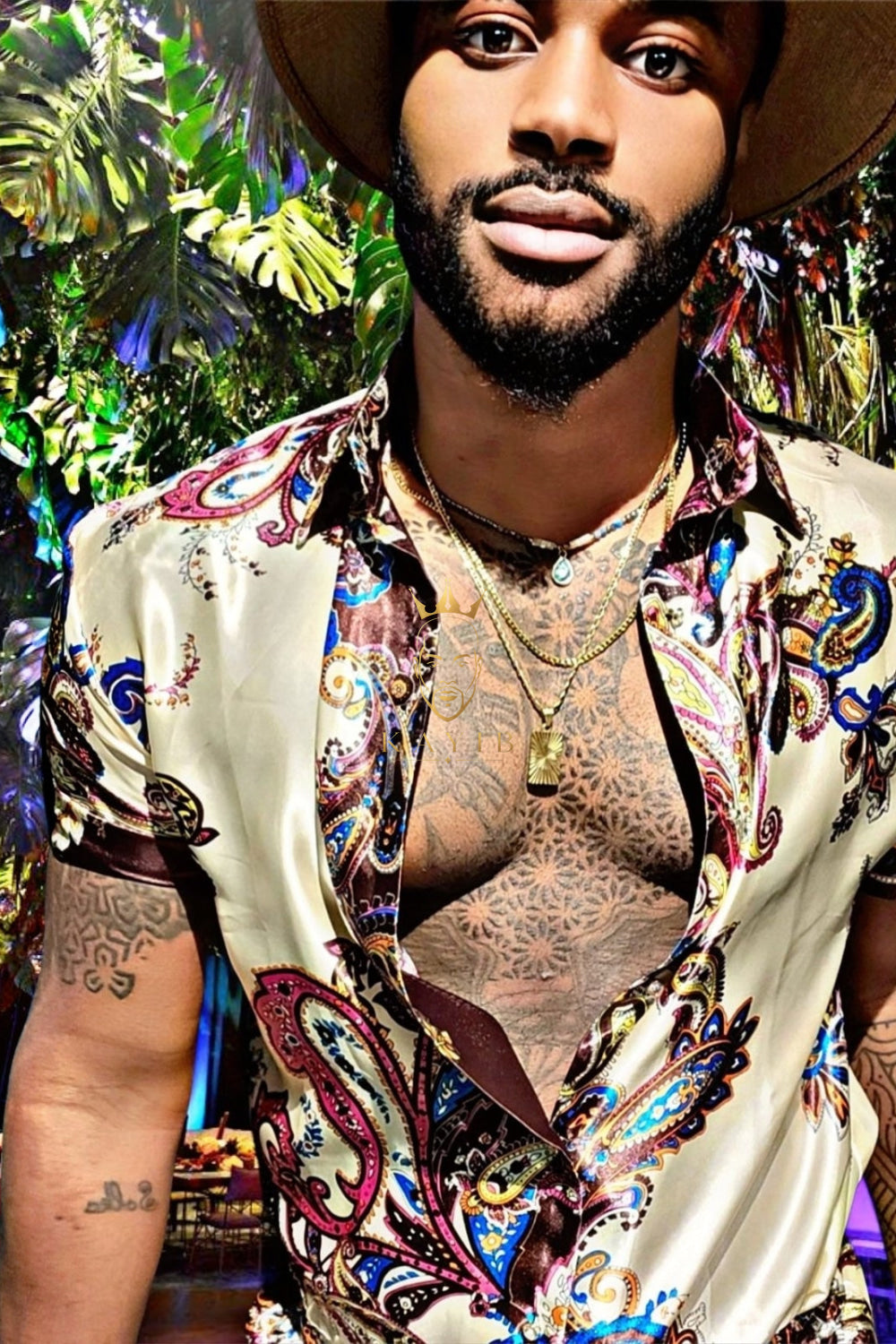 Mens Barocco Print Silk Camp Set