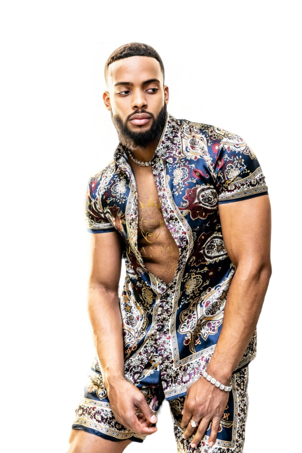 Men's Luxury silk shirt and shorts set 2 pcs