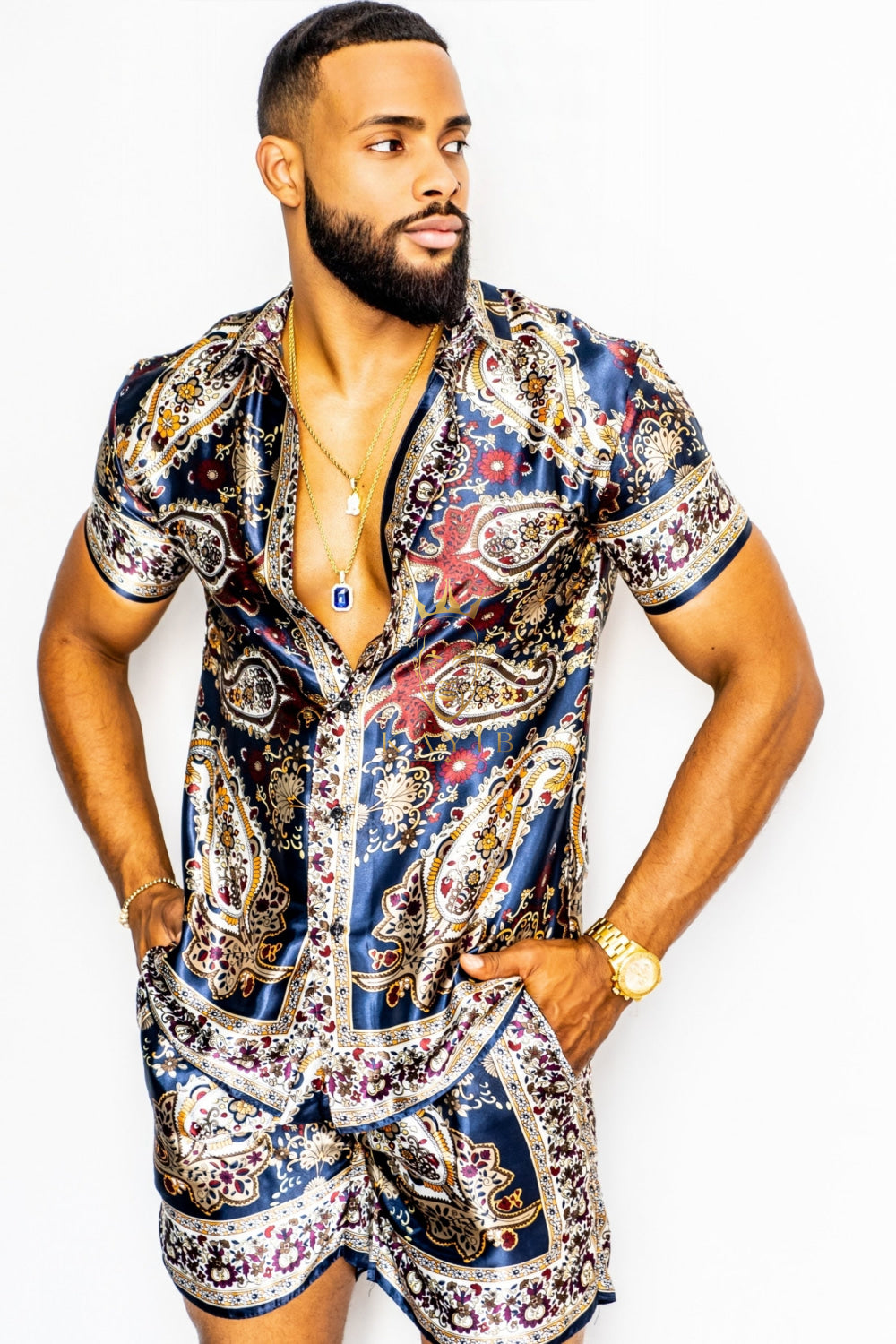 Men's Luxury silk shirt and shorts set 2 pcs