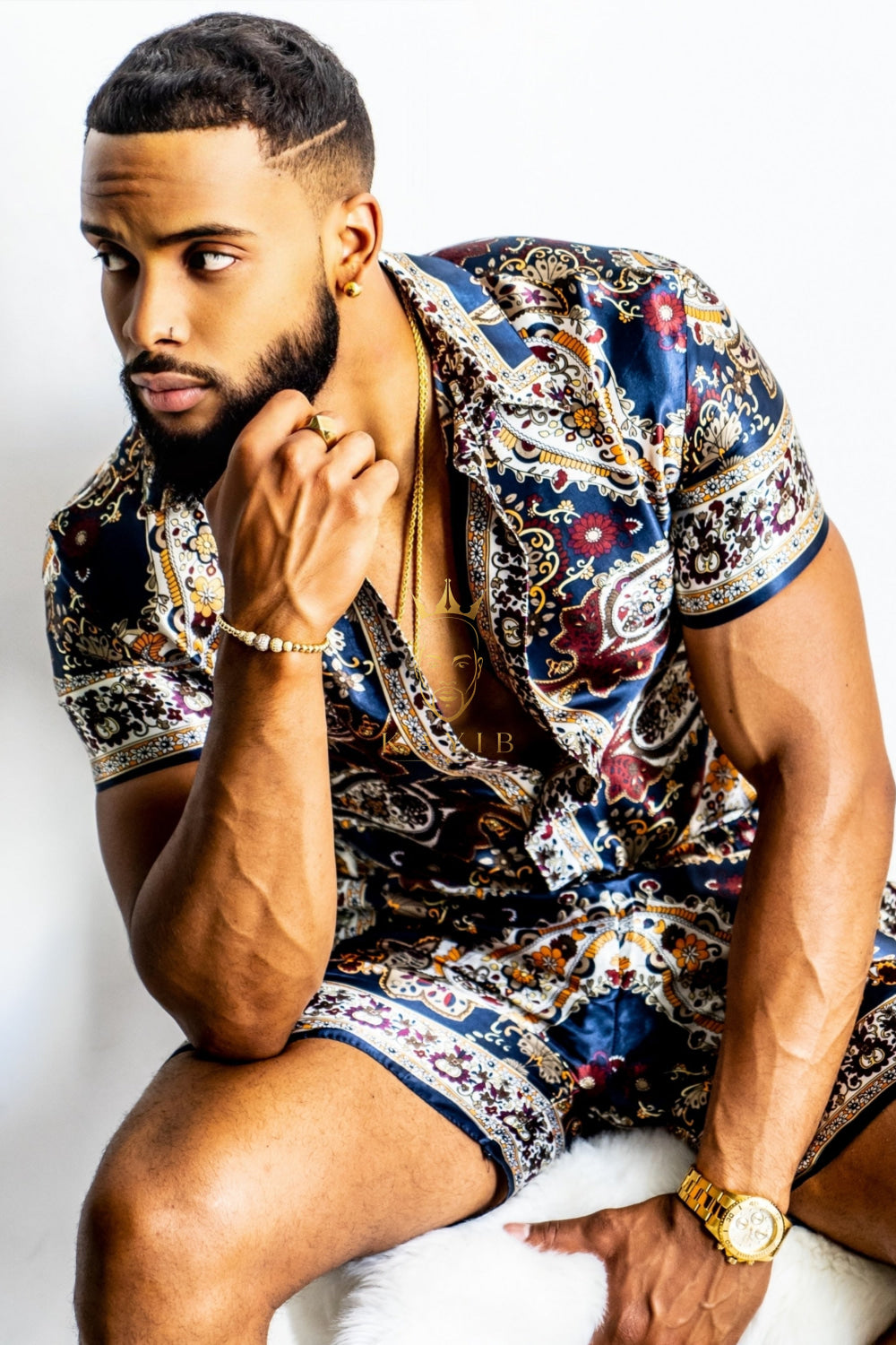 Men's Luxury silk shirt and shorts set 2 pcs