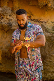 Silk Men's Summer Beachwear Set - Stand Out in Style with Luxurious Baroque-Inspired Design and Ultimate Comfort - kayibstrore