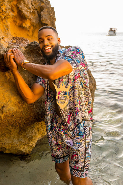 Silk Men's Summer Beachwear Set - Stand Out in Style with Luxurious Baroque-Inspired Design and Ultimate Comfort - kayibstrore