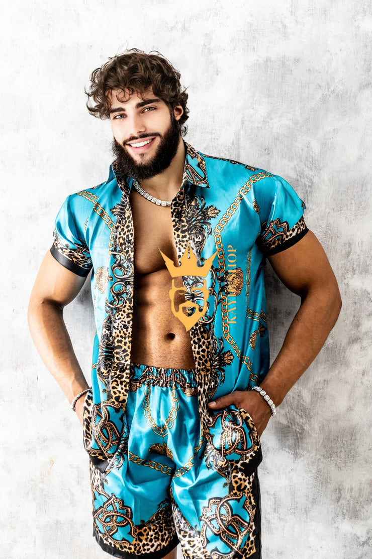 Luxurious Barocco Print Set - The Ultimate Summer Silk Outfit for Men - Tailored Fit and Personalized Measurements Included - kayibstrore